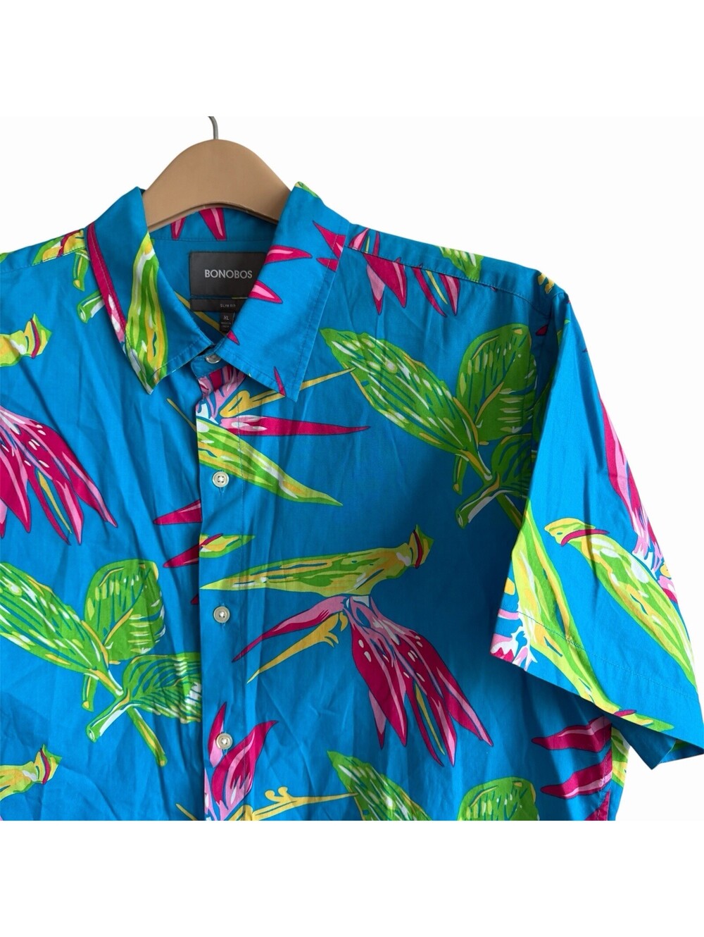 Bonobos Slim Fit Riviera Shirt Mens XL Short Sleeve Floral Hawaiian Blue